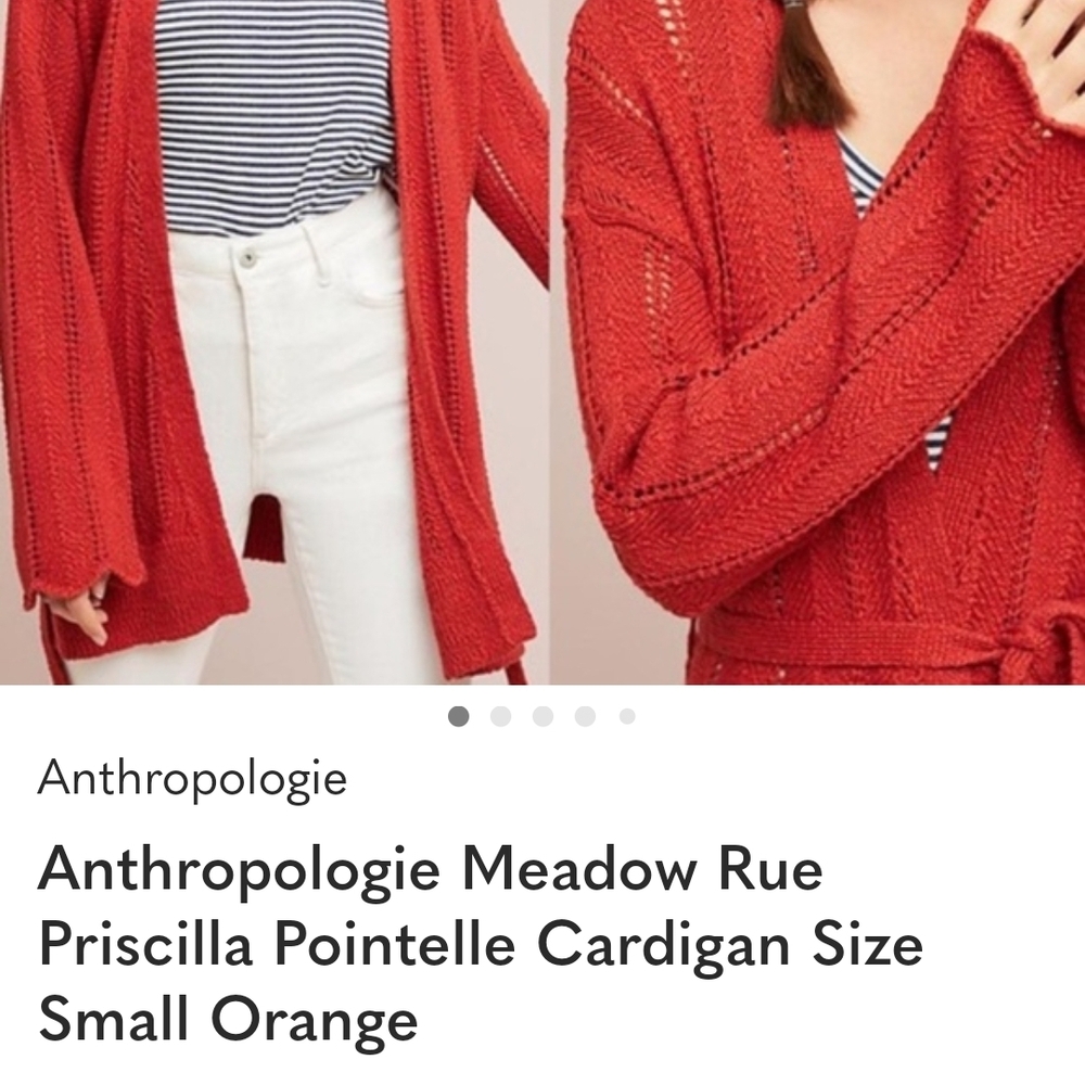 Anthropologie Priscilla Pointelle Cardigan in Orange MEADOW AND RUE SIZE MEDIUM
